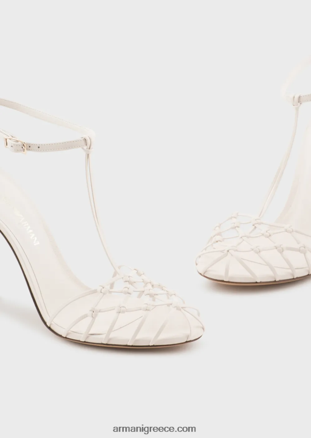 γυναίκες Armani σανδάλια t-σανδάλια από δέρμα νάπα με διχτυωτές γόβες 4046R6522 γαλακτώδες λευκό