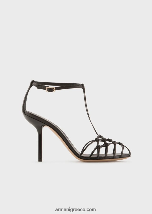 γυναίκες Armani σανδάλια t-σανδάλια από δέρμα νάπα με διχτυωτές γόβες 4046R6523 μαύρος