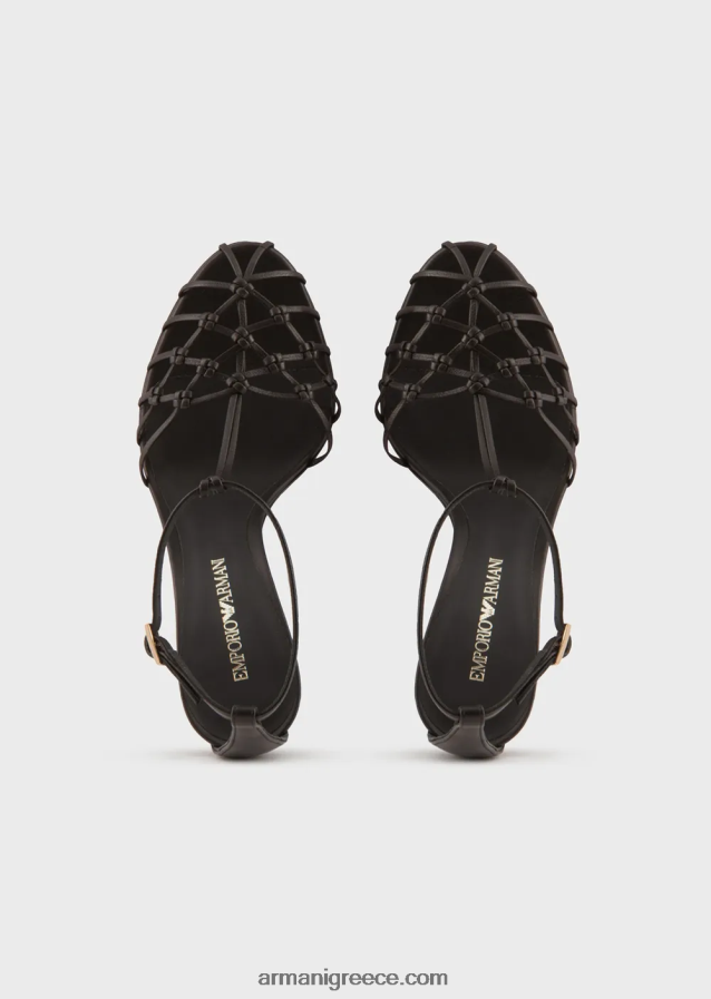 γυναίκες Armani σανδάλια t-σανδάλια από δέρμα νάπα με διχτυωτές γόβες 4046R6523 μαύρος
