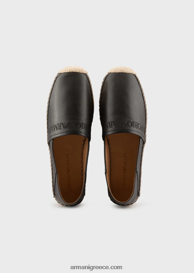 άνδρες Armani δερμάτινες εσπαντρίγιες κεντημένες με λογότυπο 4046R61852 μαύρος