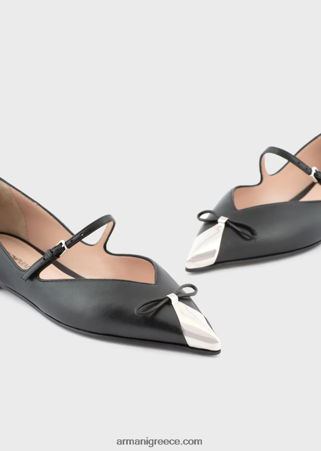 γυναίκες Armani νάπα-δερμάτινες μπαλαρίνες με μεταλλικά καπάκια 4046R6494 μαύρος