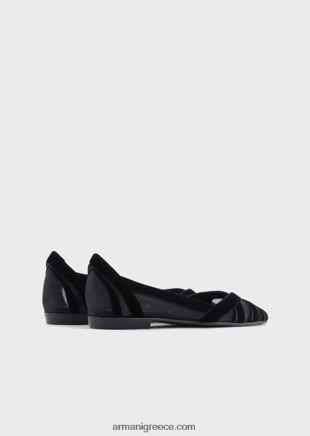 γυναίκες Armani βελούδινες και σατέν μυτερές μπαλαρίνες 4046R6497 μαύρος