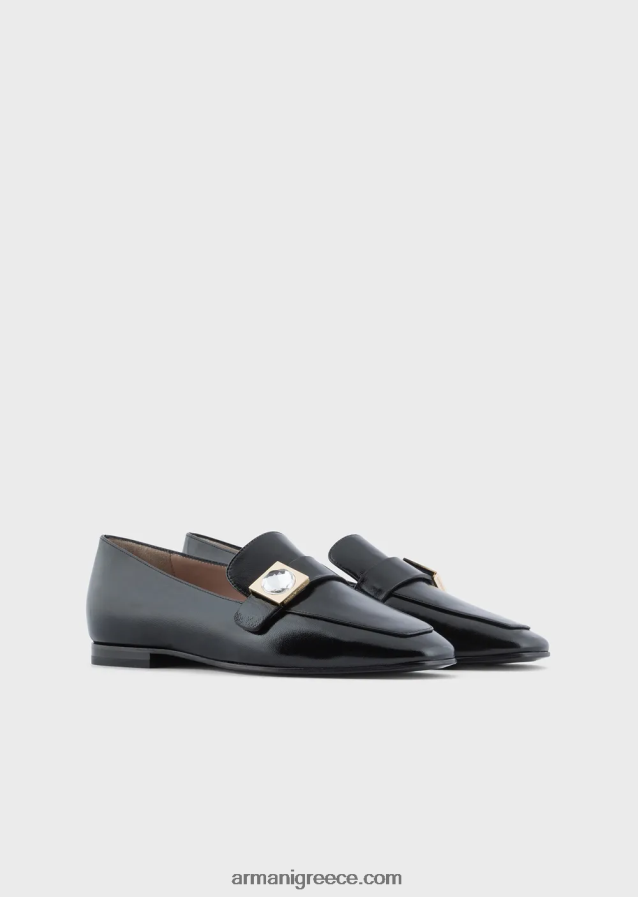 γυναίκες Armani loafers από λουστρίνι με γεωμετρική λεπτομέρεια 4046R6493 μαύρος