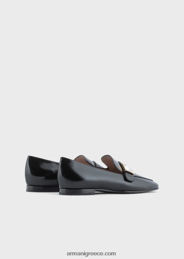 γυναίκες Armani loafers από λουστρίνι με γεωμετρική λεπτομέρεια 4046R6493 μαύρος