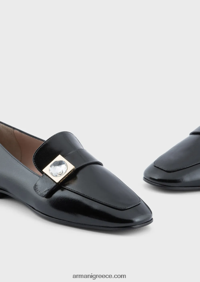 γυναίκες Armani loafers από λουστρίνι με γεωμετρική λεπτομέρεια 4046R6493 μαύρος