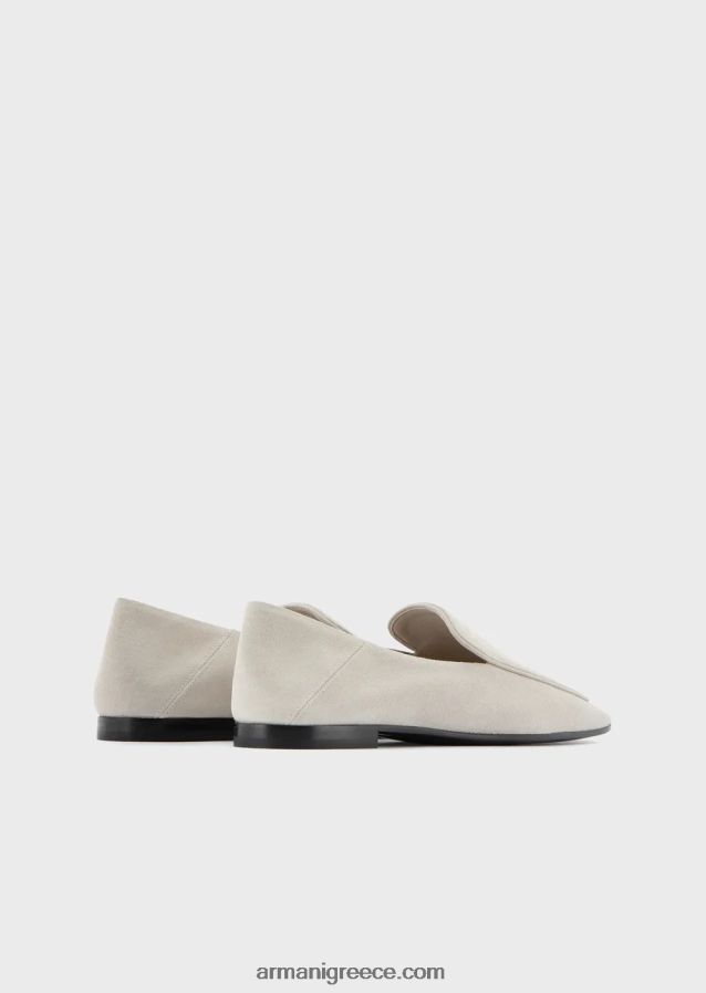 γυναίκες Armani εικονίδιο βελούδο-δερμάτινα loafers 4046R6499 μπεζ