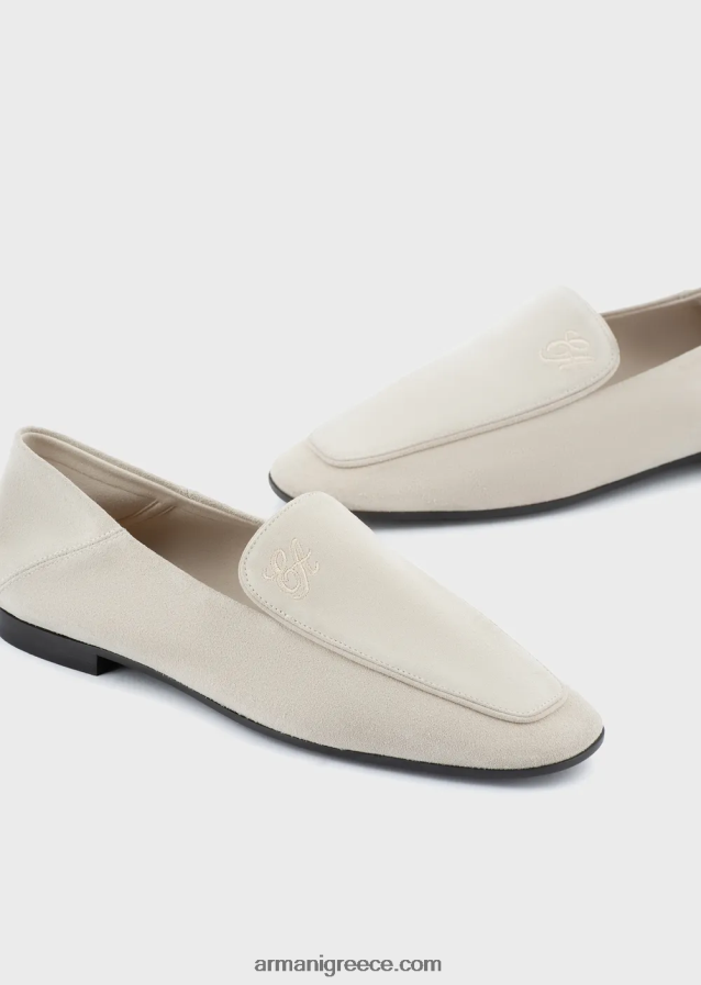 γυναίκες Armani εικονίδιο βελούδο-δερμάτινα loafers 4046R6499 μπεζ