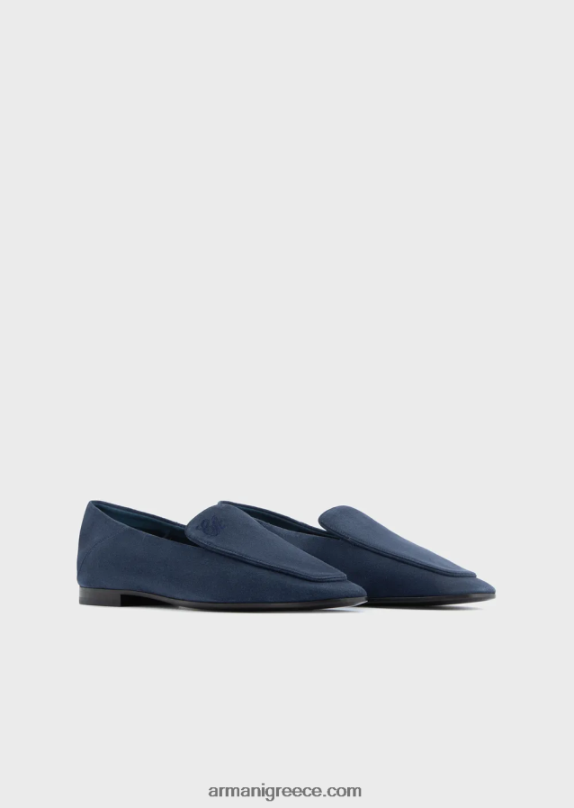 γυναίκες Armani εικονίδιο βελούδο-δερμάτινα loafers 4046R6500 μπλε