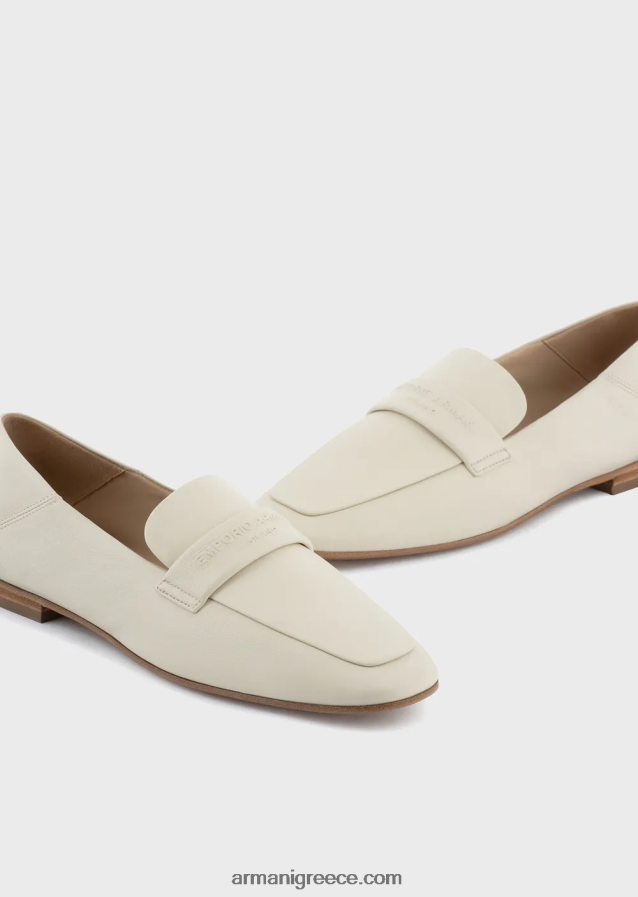 γυναίκες Armani loafers από δέρμα νάπα με ανάγλυφο λογότυπο 4046R6501 άσπρο