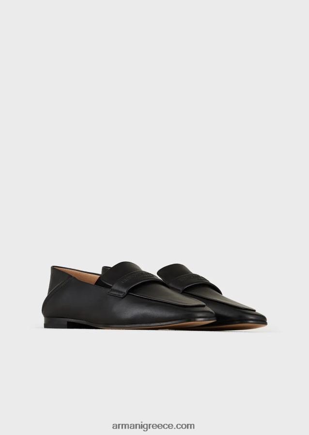 γυναίκες Armani loafers από δέρμα νάπα με ανάγλυφο λογότυπο 4046R6502 μαύρος