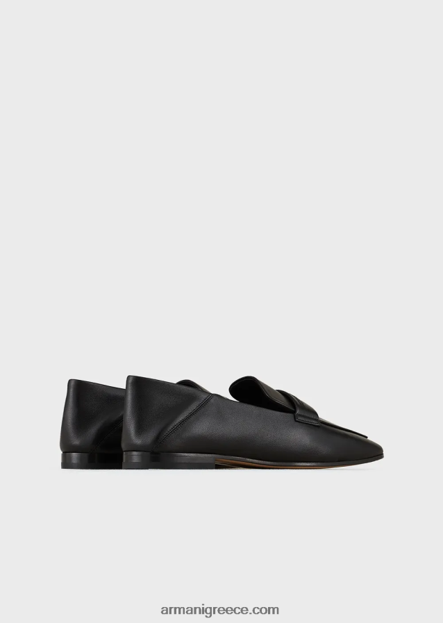 γυναίκες Armani loafers από δέρμα νάπα με ανάγλυφο λογότυπο 4046R6502 μαύρος