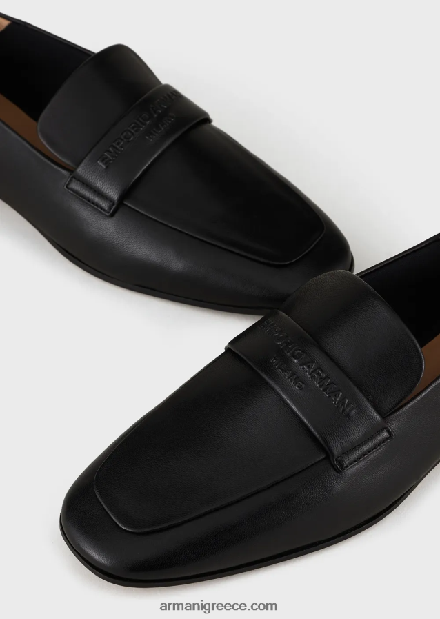 γυναίκες Armani loafers από δέρμα νάπα με ανάγλυφο λογότυπο 4046R6502 μαύρος