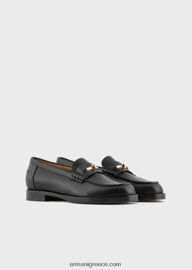 γυναίκες Armani γυαλιστερό δερμάτινο loafers με αναβολέα 4046R6503 μαύρος