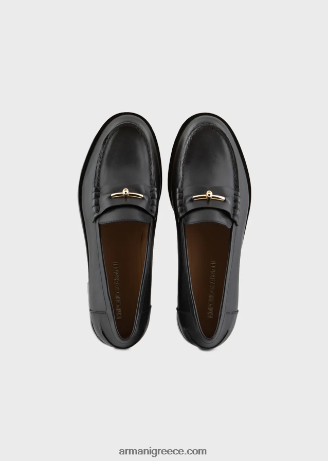 γυναίκες Armani γυαλιστερό δερμάτινο loafers με αναβολέα 4046R6503 μαύρος