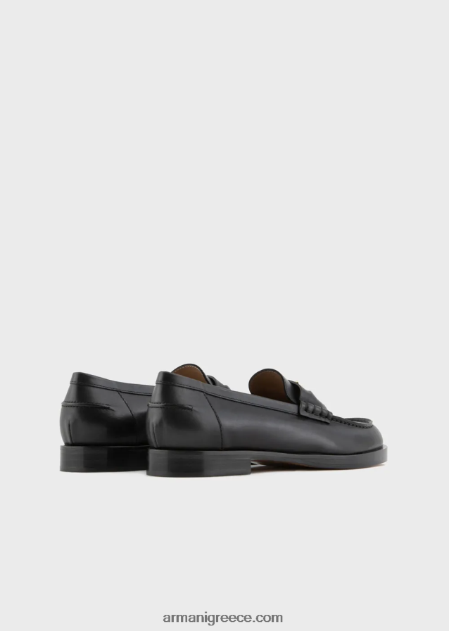 γυναίκες Armani γυαλιστερό δερμάτινο loafers με αναβολέα 4046R6503 μαύρος