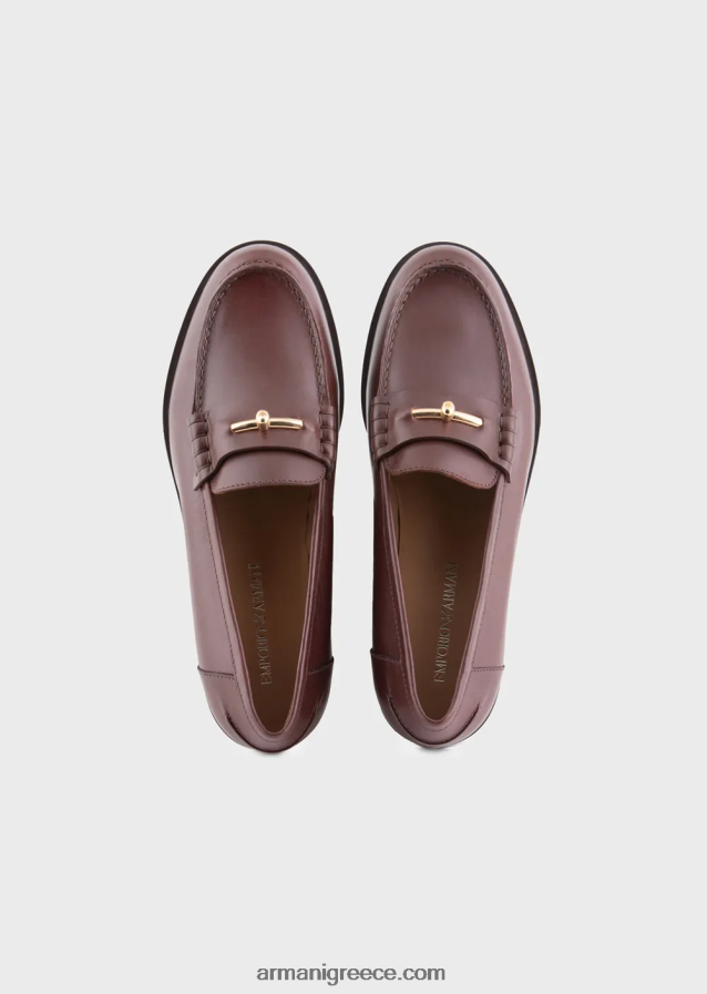 γυναίκες Armani γυαλιστερό δερμάτινο loafers με αναβολέα 4046R6504 καφέ