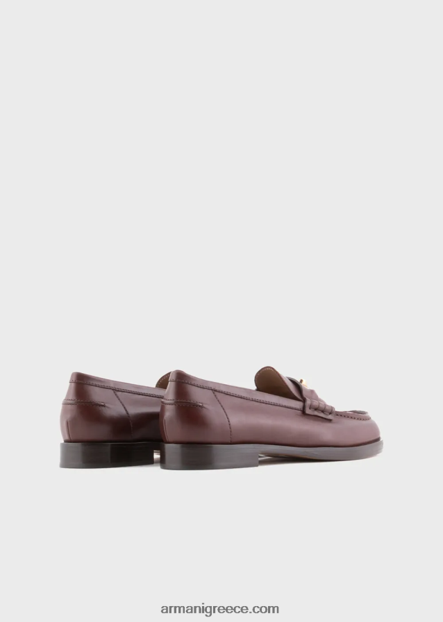 γυναίκες Armani γυαλιστερό δερμάτινο loafers με αναβολέα 4046R6504 καφέ