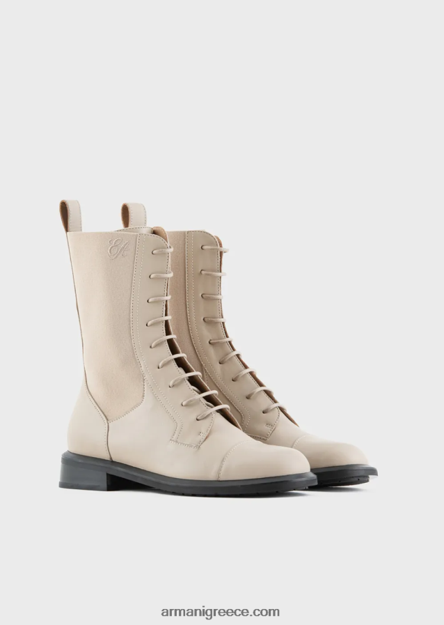 γυναίκες Armani δερμάτινα μποτάκια με κορδόνια με ελαστικά ένθετα 4046R6491 μπεζ
