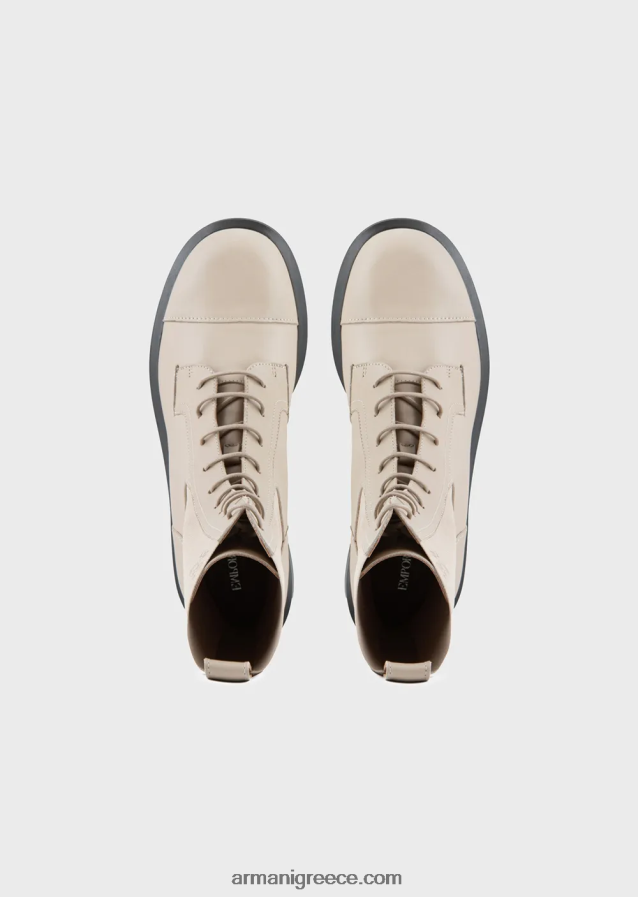 γυναίκες Armani δερμάτινα μποτάκια με κορδόνια με ελαστικά ένθετα 4046R6491 μπεζ