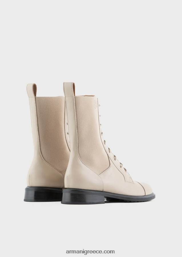 γυναίκες Armani δερμάτινα μποτάκια με κορδόνια με ελαστικά ένθετα 4046R6491 μπεζ