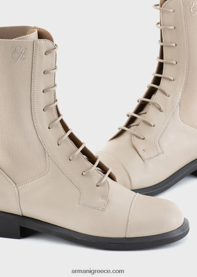 γυναίκες Armani δερμάτινα μποτάκια με κορδόνια με ελαστικά ένθετα 4046R6491 μπεζ