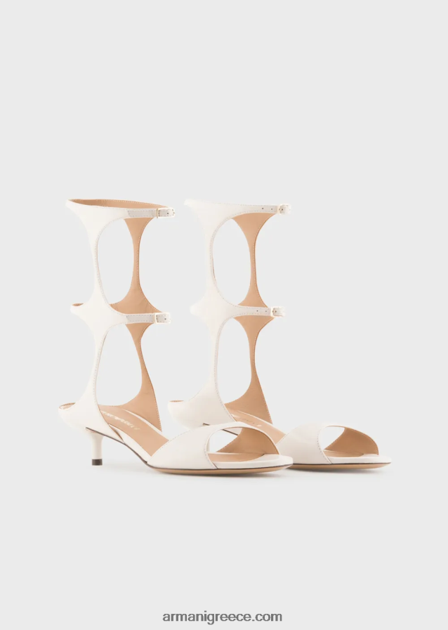 γυναίκες Armani σανδάλια με γεωμετρικό πόδι και τακούνι από δέρμα νάπα 4046R6526 γαλακτώδες λευκό