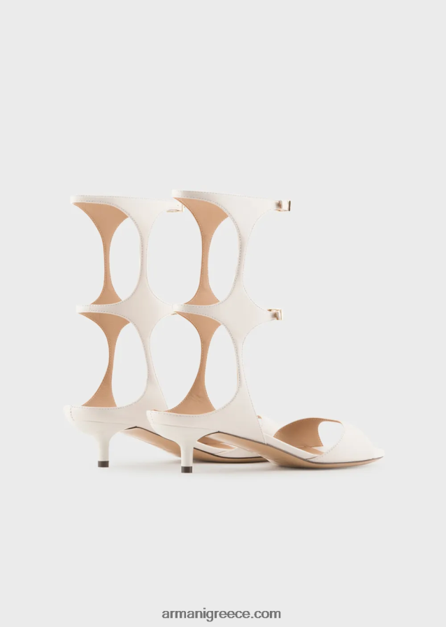 γυναίκες Armani σανδάλια με γεωμετρικό πόδι και τακούνι από δέρμα νάπα 4046R6526 γαλακτώδες λευκό