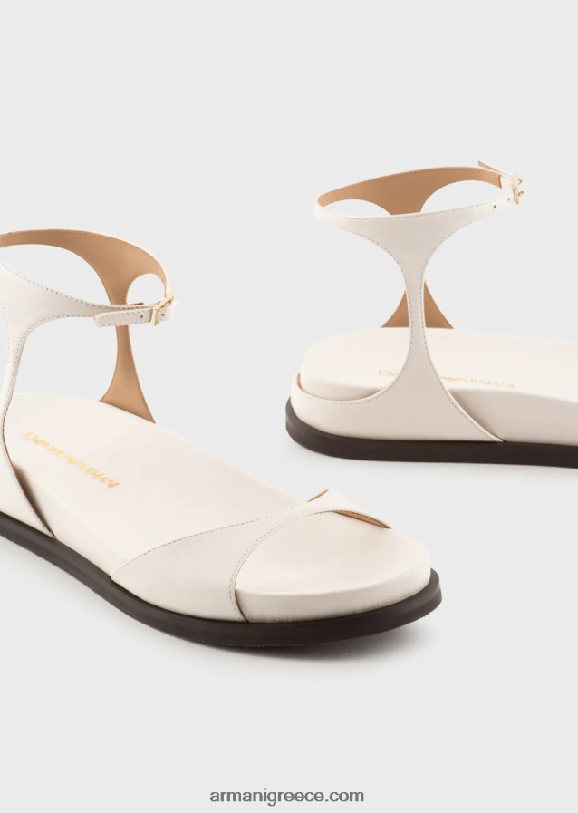 γυναίκες Armani σανδάλια ποδιού από δέρμα νάπα 4046R6527 γαλακτώδες λευκό