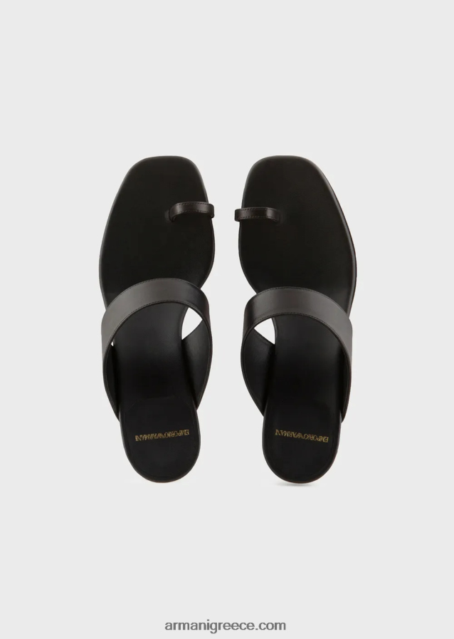 γυναίκες Armani σανδάλια σαγιονάρες από δέρμα νάπα με λαμιναρισμένο τακούνι 4046R6528 μαύρος