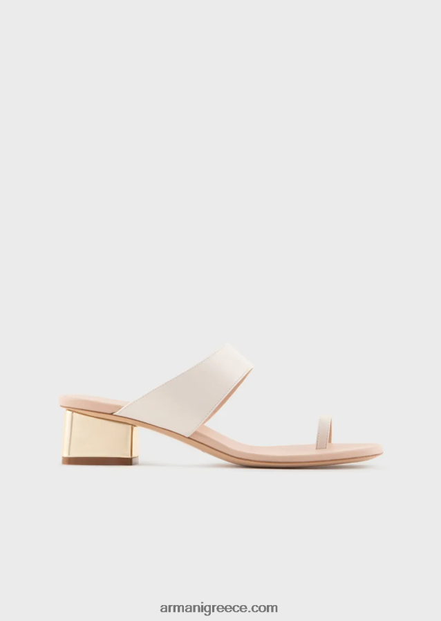 γυναίκες Armani σανδάλια σαγιονάρες από δέρμα νάπα με λαμιναρισμένο τακούνι 4046R6529 γαλακτώδες λευκό