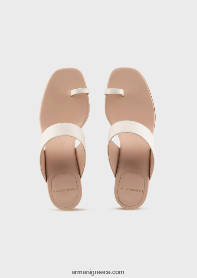 γυναίκες Armani σανδάλια σαγιονάρες από δέρμα νάπα με λαμιναρισμένο τακούνι 4046R6529 γαλακτώδες λευκό