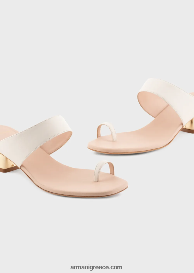 γυναίκες Armani σανδάλια σαγιονάρες από δέρμα νάπα με λαμιναρισμένο τακούνι 4046R6529 γαλακτώδες λευκό