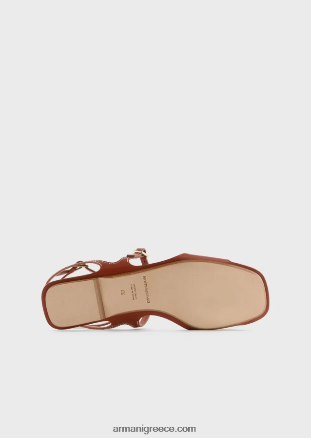 γυναίκες Armani δερμάτινα πέδιλα με διπλό λουράκι 4046R6530 καφέ