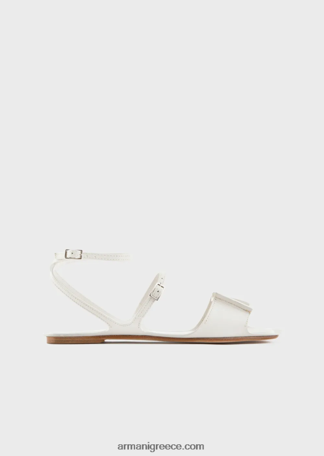 γυναίκες Armani δερμάτινα πέδιλα με διπλό λουράκι 4046R6531 γαλακτώδες λευκό