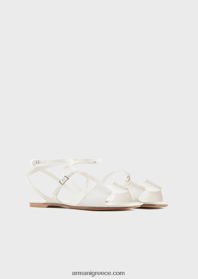 γυναίκες Armani δερμάτινα πέδιλα με διπλό λουράκι 4046R6531 γαλακτώδες λευκό