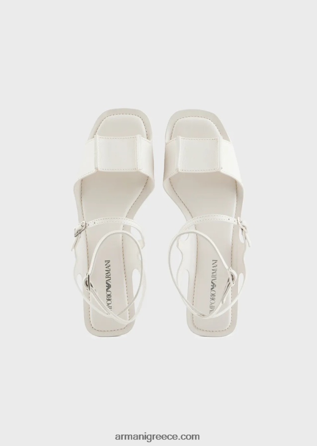 γυναίκες Armani δερμάτινα πέδιλα με διπλό λουράκι 4046R6531 γαλακτώδες λευκό