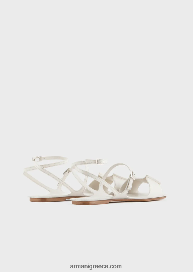 γυναίκες Armani δερμάτινα πέδιλα με διπλό λουράκι 4046R6531 γαλακτώδες λευκό