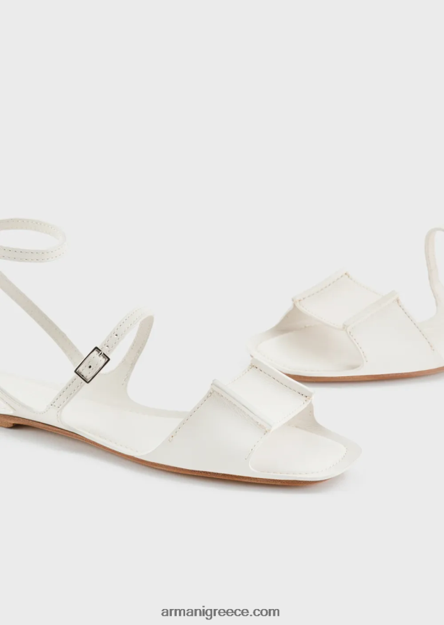 γυναίκες Armani δερμάτινα πέδιλα με διπλό λουράκι 4046R6531 γαλακτώδες λευκό