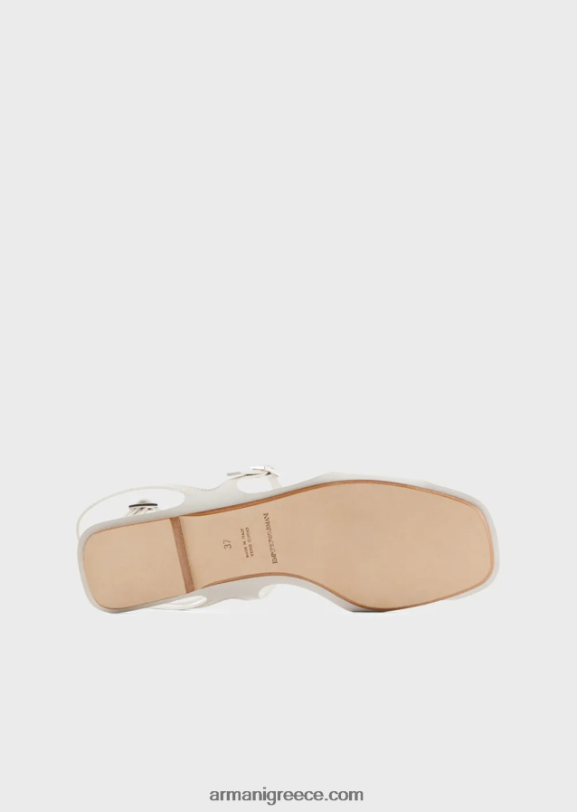γυναίκες Armani δερμάτινα πέδιλα με διπλό λουράκι 4046R6531 γαλακτώδες λευκό