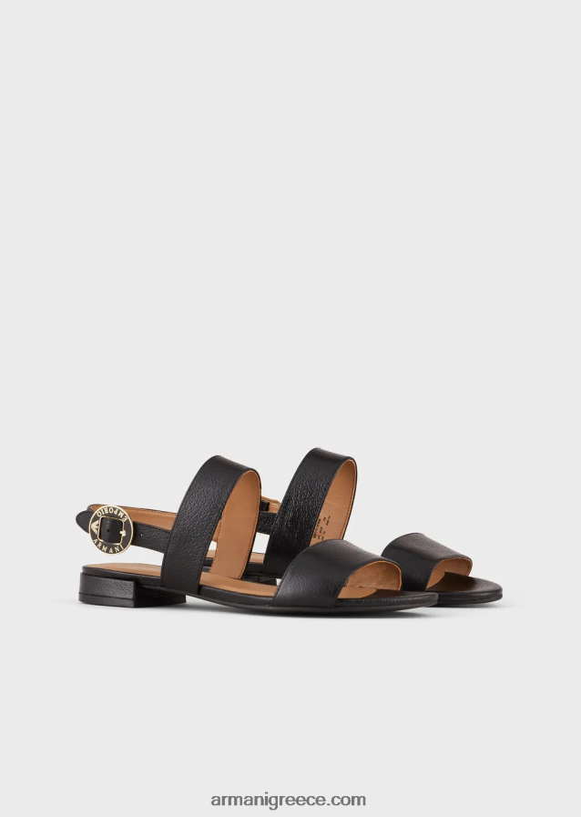 γυναίκες Armani δερμάτινα σανδάλια με λογότυπο μετάλλιο 4046R6534 μαύρος