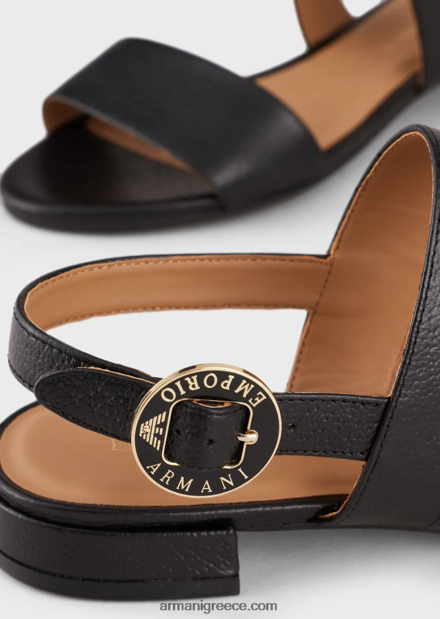 γυναίκες Armani δερμάτινα σανδάλια με λογότυπο μετάλλιο 4046R6534 μαύρος