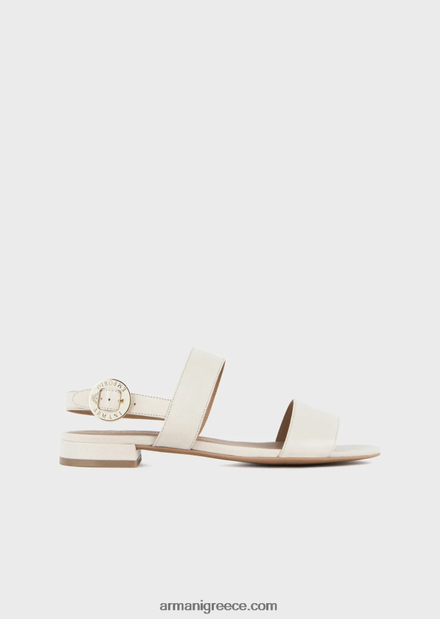 γυναίκες Armani δερμάτινα σανδάλια με λογότυπο μετάλλιο 4046R6535 άσπρο