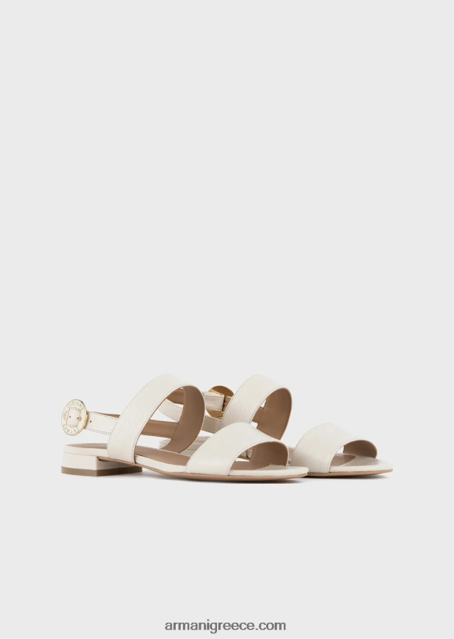 γυναίκες Armani δερμάτινα σανδάλια με λογότυπο μετάλλιο 4046R6535 άσπρο