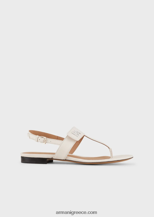 γυναίκες Armani σανδάλια σαγιονάρες από δέρμα νάπα με λογότυπο ea 4046R6533 γαλακτώδες λευκό