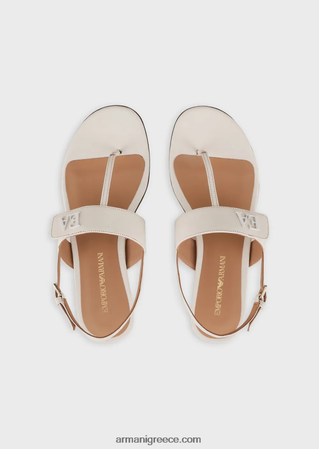 γυναίκες Armani σανδάλια σαγιονάρες από δέρμα νάπα με λογότυπο ea 4046R6533 γαλακτώδες λευκό