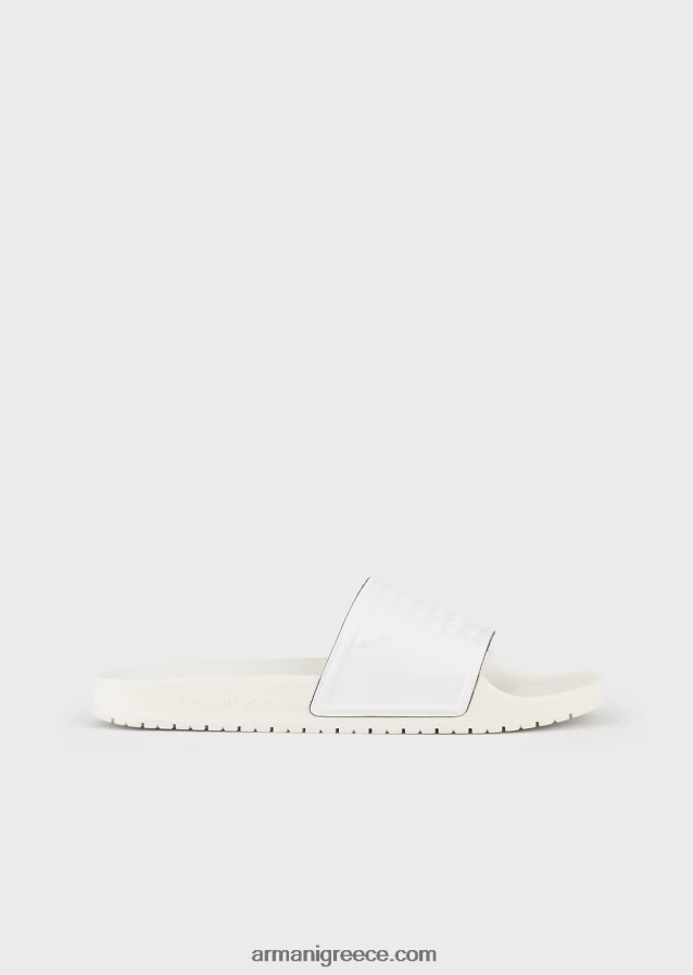 γυναίκες Armani sliders pvc με υπερμεγέθη, ανάγλυφο αετό 4046R623 άσπρο