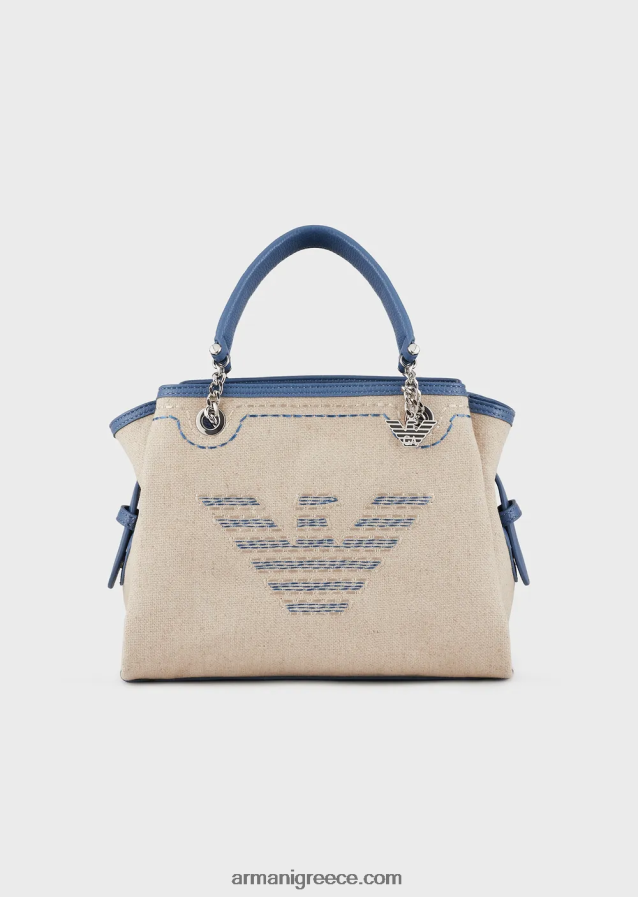 γυναίκες Armani Λινο τσαντάκι με υπερμεγέθη κέντημα και γούρι αετού 4046R6732 μπεζ λογότυπο