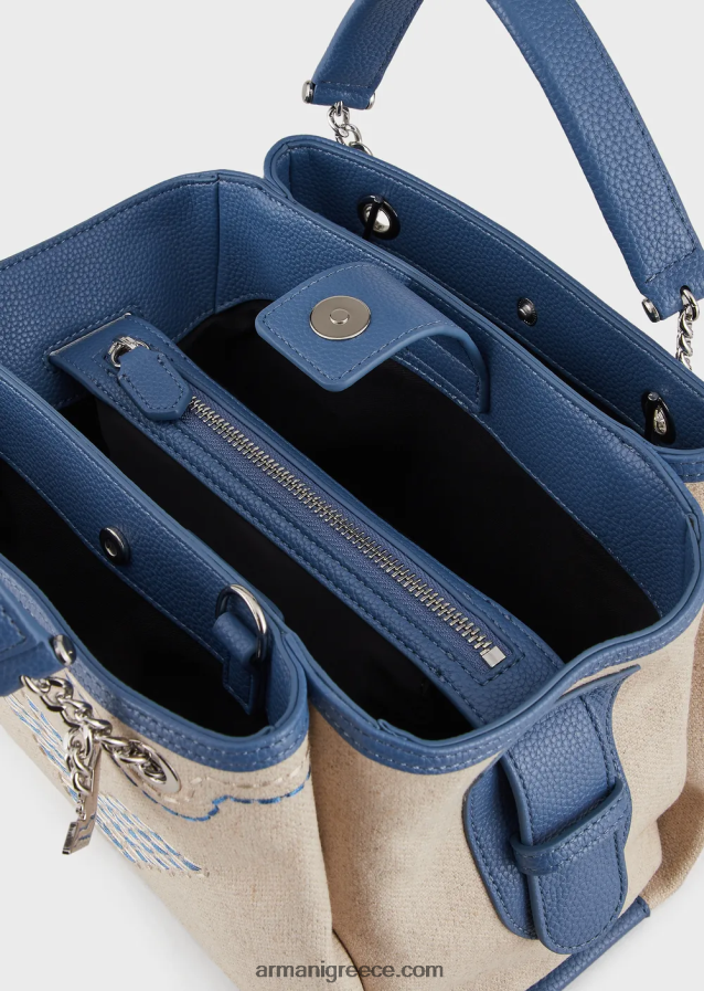 γυναίκες Armani Λινο τσαντάκι με υπερμεγέθη κέντημα και γούρι αετού 4046R6732 μπεζ λογότυπο