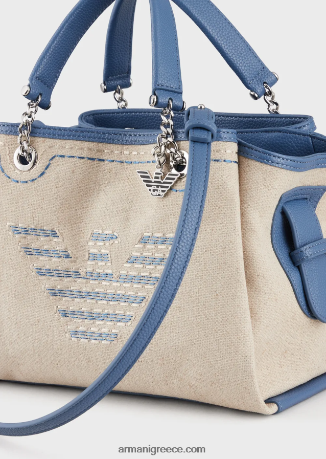 γυναίκες Armani Λινο τσαντάκι με υπερμεγέθη κέντημα και γούρι αετού 4046R6732 μπεζ λογότυπο