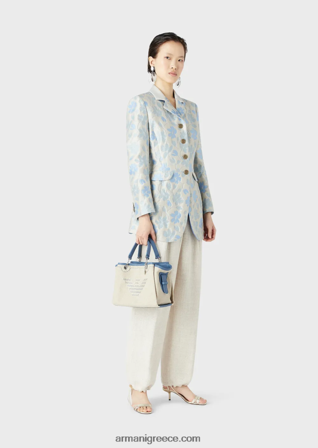 γυναίκες Armani Λινο τσαντάκι με υπερμεγέθη κέντημα και γούρι αετού 4046R6732 μπεζ λογότυπο